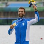 Tokyo Olympics: Rowing Stefanos Ntouskos of Greece poses with his men s rowing single skulls gold medal at the Tokyo Oly